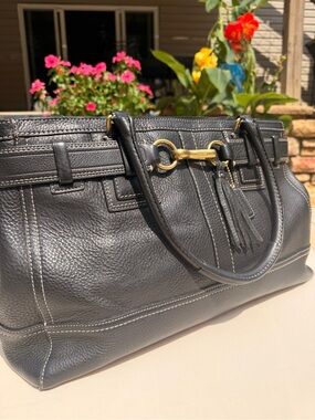 Coach Black Leather Tote with Gold Hardware and Tassel